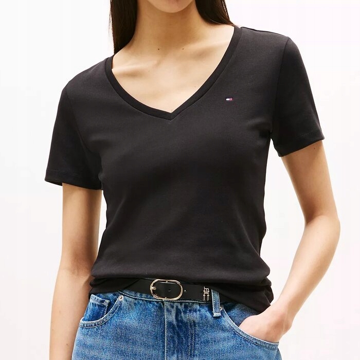 Tričko Tommy Hilfiger bavlněné, černé, klasické, S (nové)