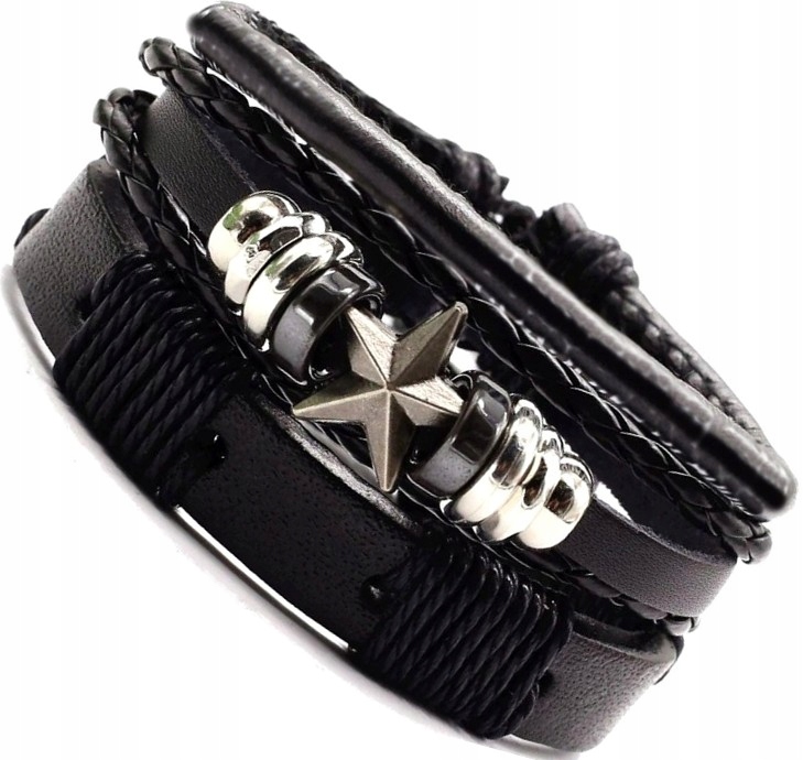 

Punk Skórzany Zestaw Bransoletka czarna rock