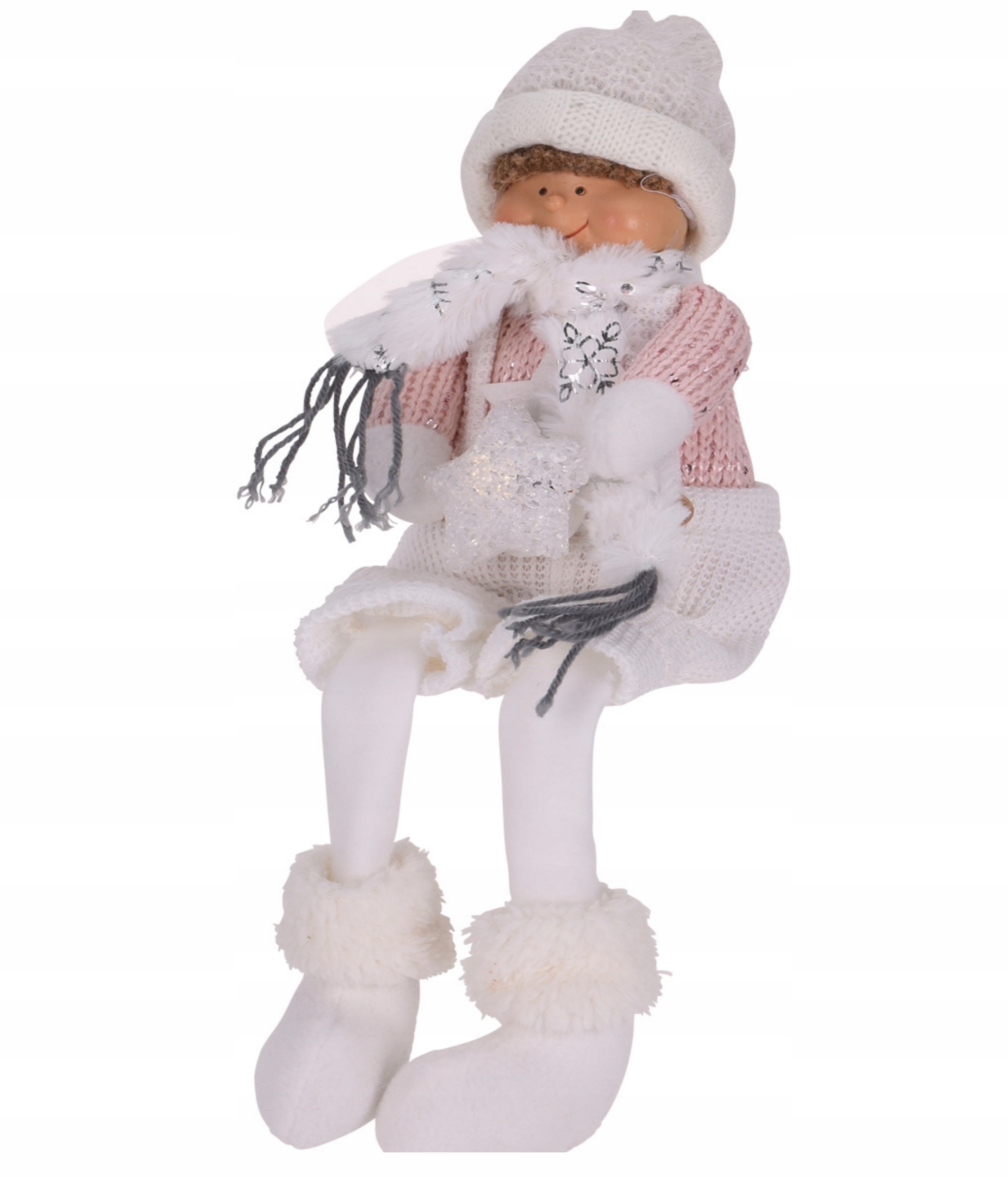 ZIMOWA DZIEWCZYNKA Z GWIAZDKĄ LED FIGURKA SIEDZĄCA 46cm