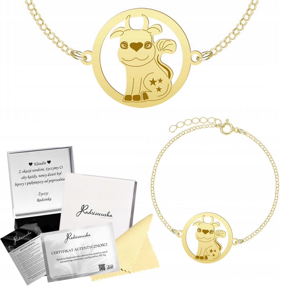 Zlatý Náramek S Kravičkou Pro Dívku Dárek Stříbro 925 Přání