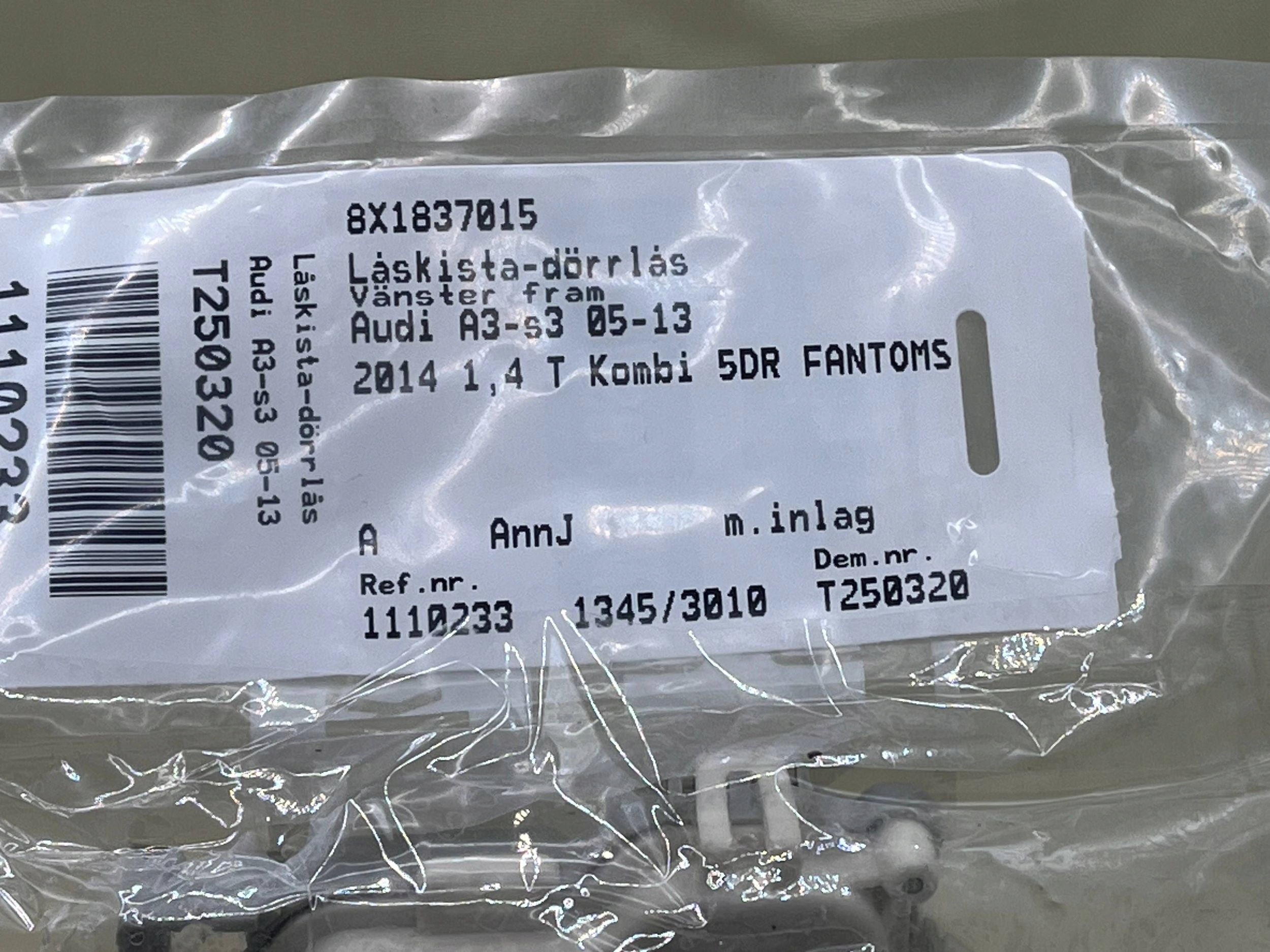 8X1837015, lock door left front AUDI A4 B9 !J