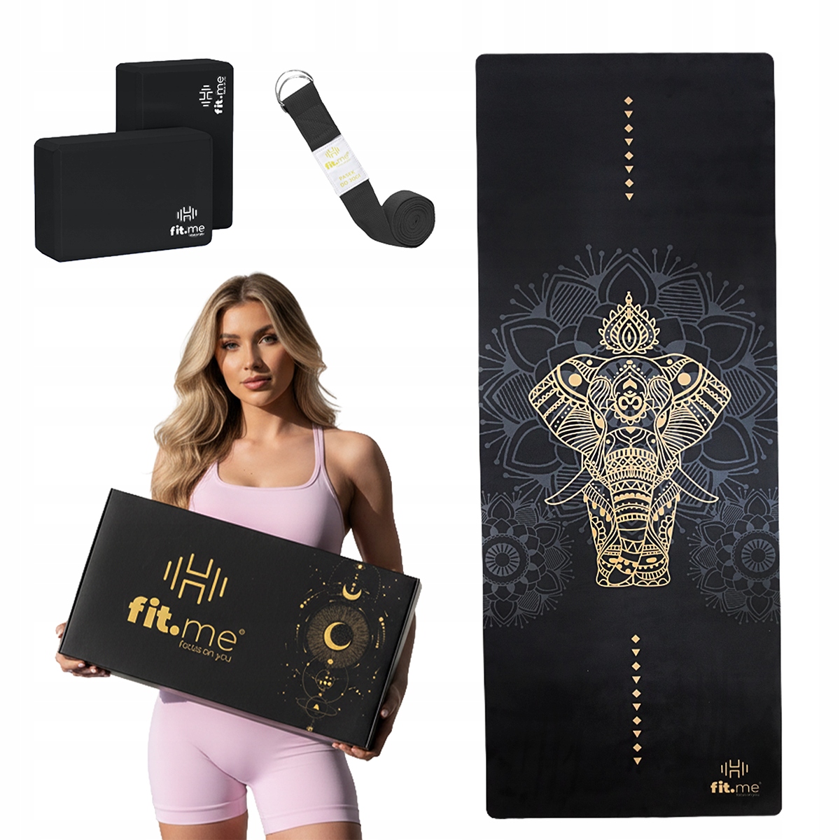 Piękny Zestaw Premium Mata Do Jogi Zamszowa Słoń 4MM Kostki Pasek