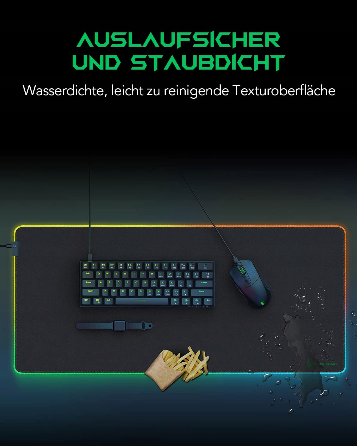 BLACK SHARK Podkładka Gamingowa XXL 900x400 mm LED 11 Trybów Antypoślizgowa — miniatura 5