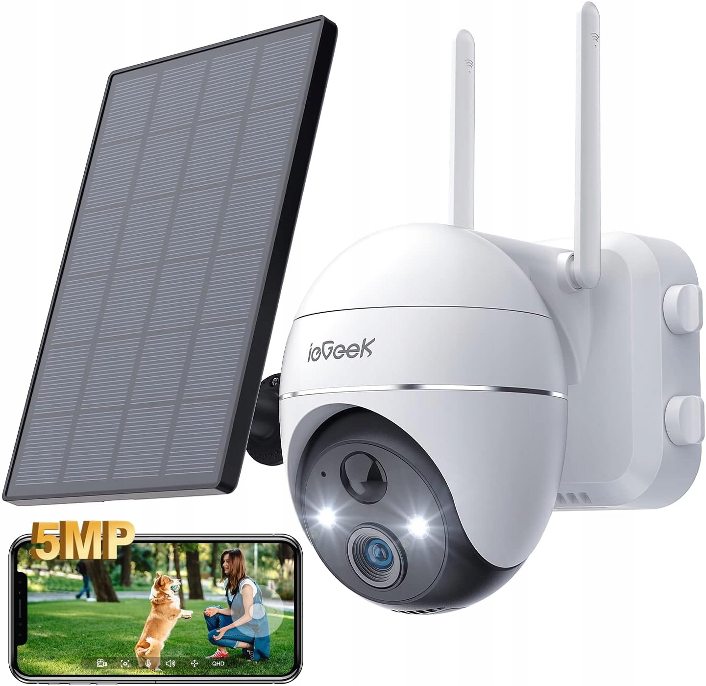 Venkovní kamera Otočná Ip WiFi 4K 5MP Zoom Aku Solární Detekce Pohybu