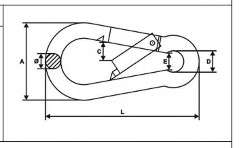 KARABIŃCZYK do lin strażacki KARABINEK 10 x 100 mm Grubość 9.4 mm