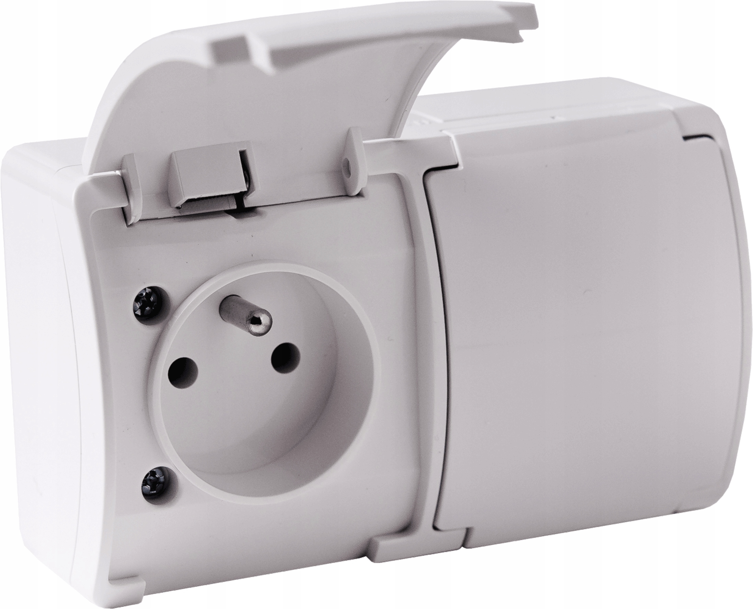 

Gniazdko elektryczne podwójne natynkowe białe