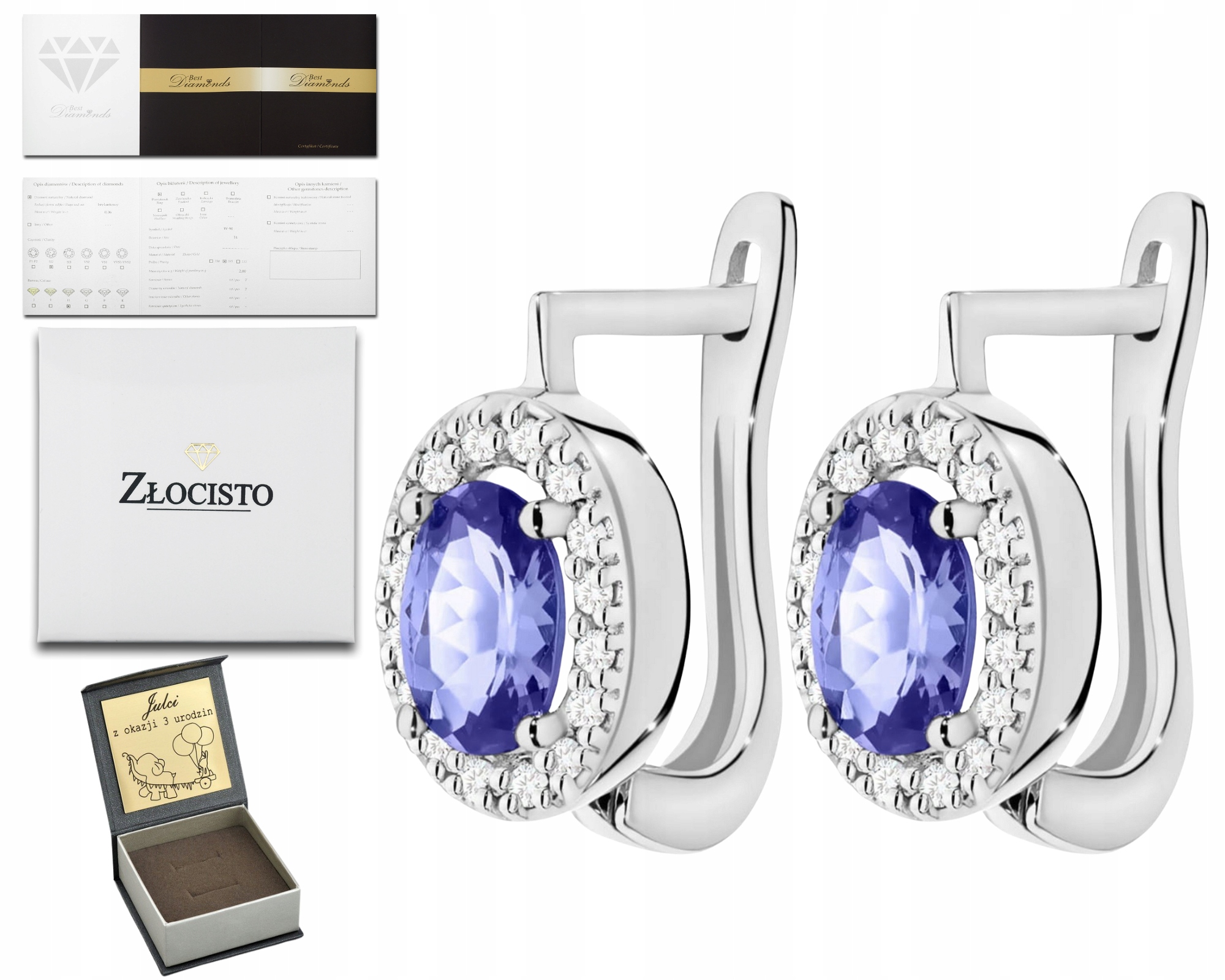 Bílé Zlato Náušnice S Tanzanitem Brilianty Anglické Zapínání Zlato 585