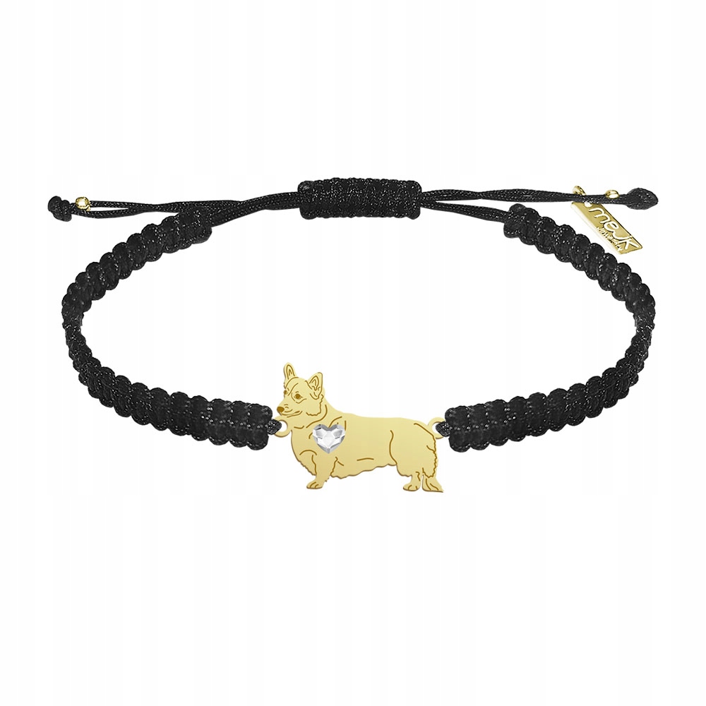 Zlatý náramek s psem Welsh Corgi Pembroke 925 Dárek Makramé Gravírování