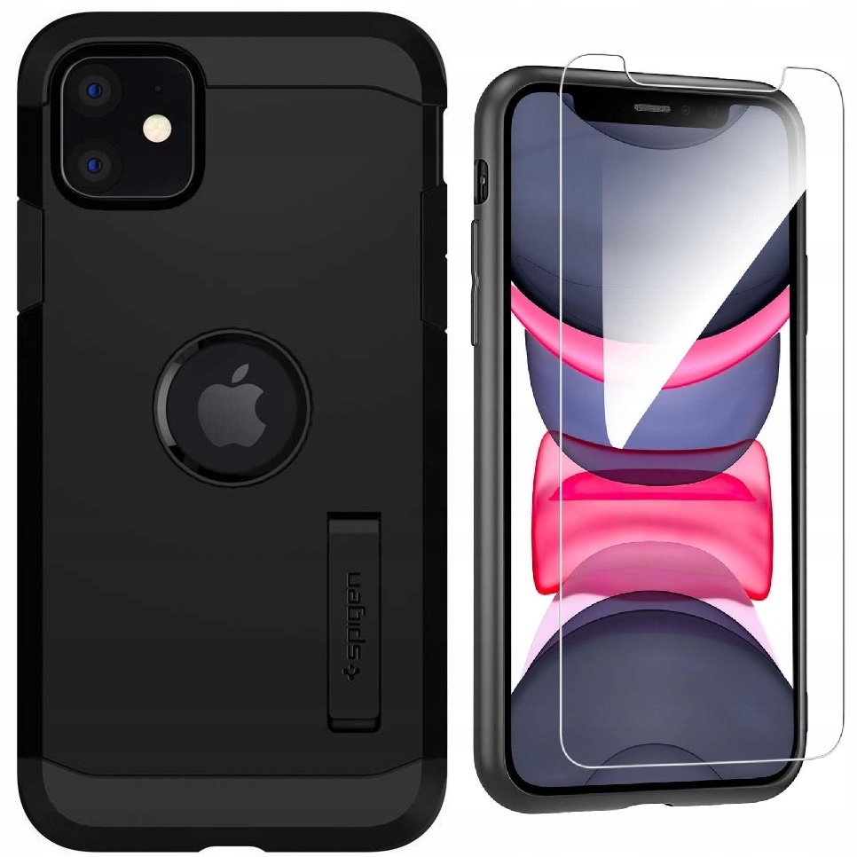 Etui do iPhone 11, Spigen Tough Armor Pancerne z podstawką Szkło na ekran