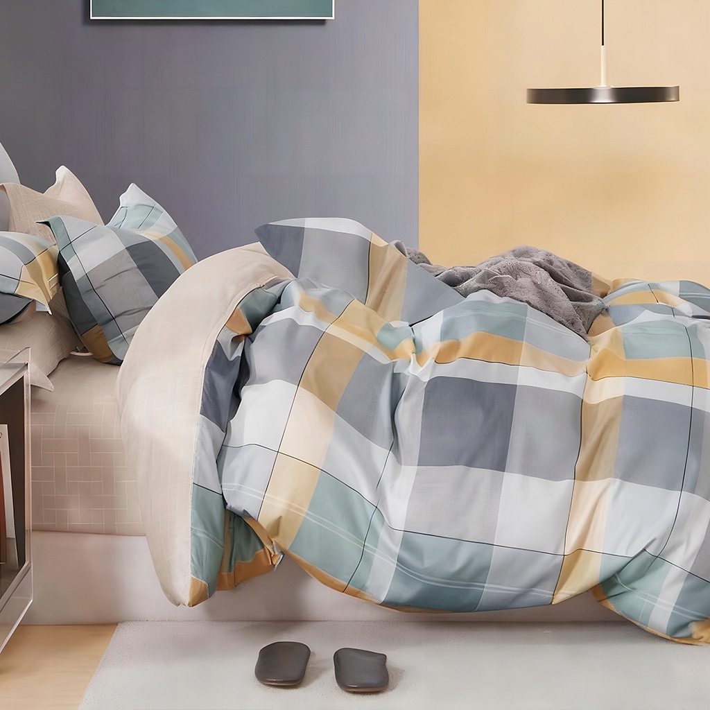 Sada povlečení 160 x 200 cm – měkká bavlna, šetrná k pokožce a kostkovaný vzor