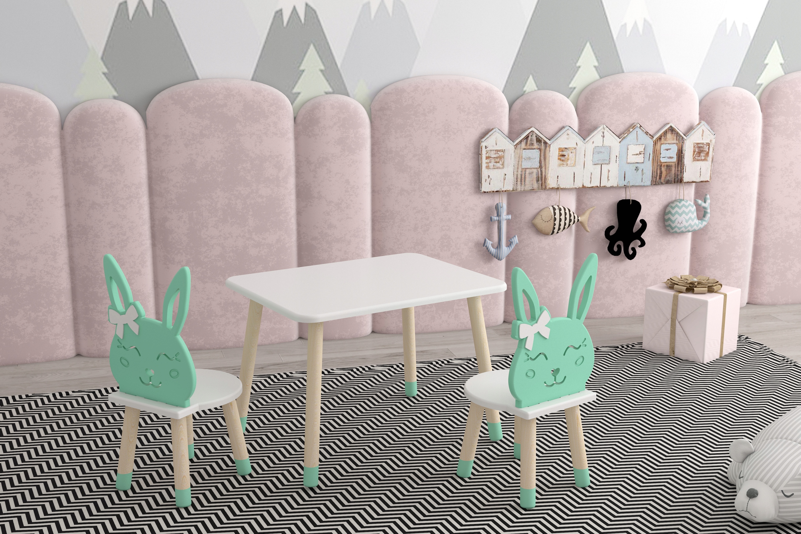 Zestaw Mebli Króliczyca, stół z dwoma krzesłami Marka inna