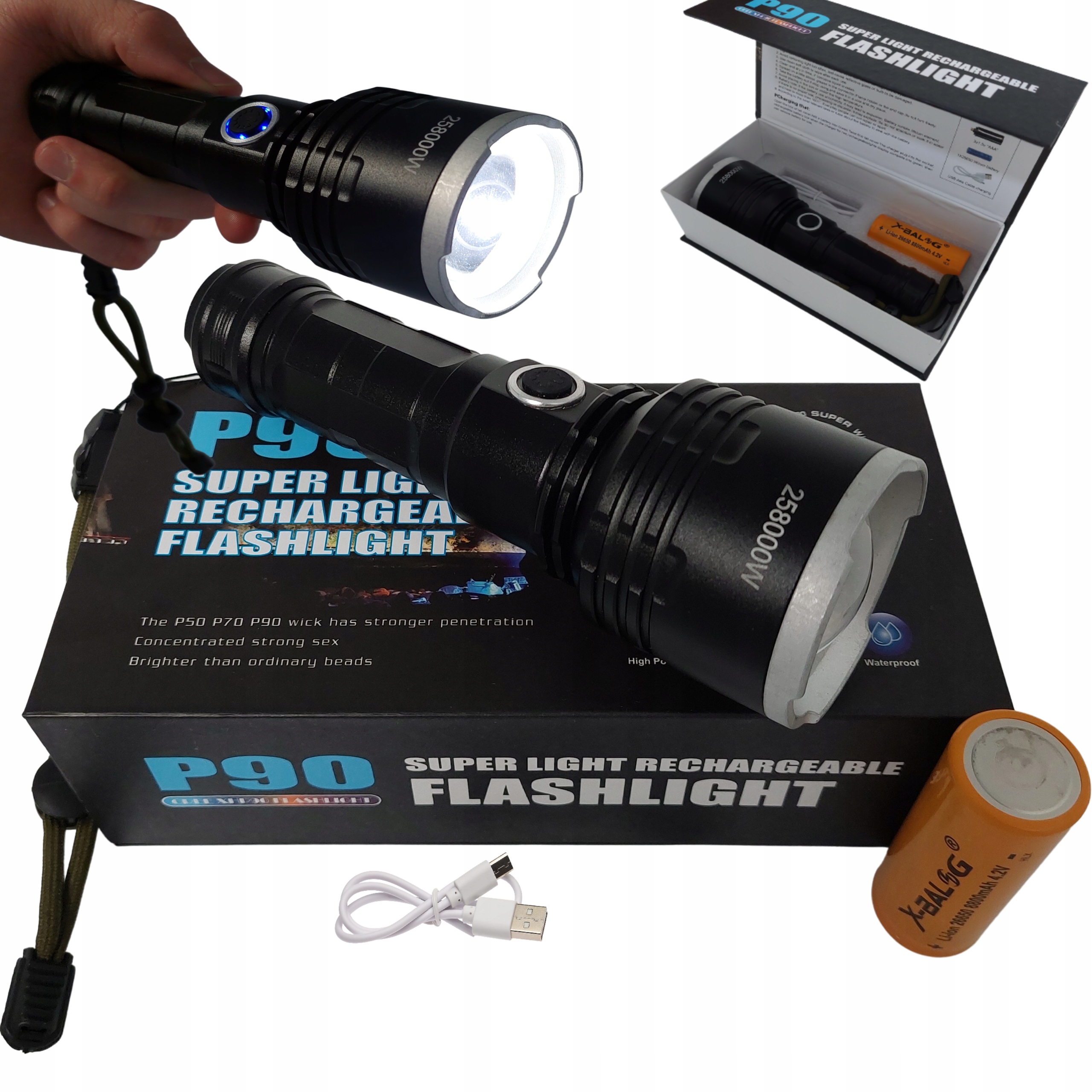 НАЙПОТУЖНІШИЙ ЛІХТАРИК XHP90 POWERBANK USB ПРОЖЕКТОР