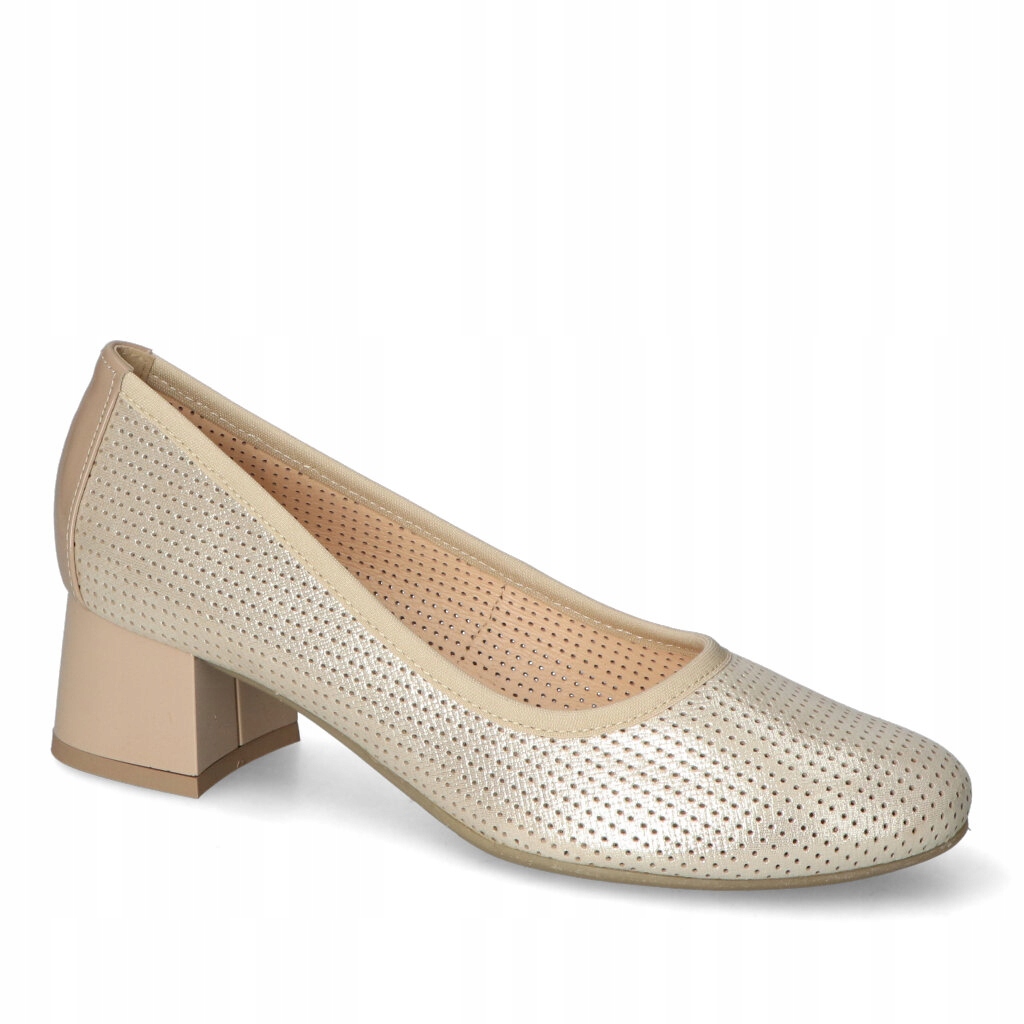 Dámské lodičky na nízkém podpatku Arka Zlatá přírodní kůže 36