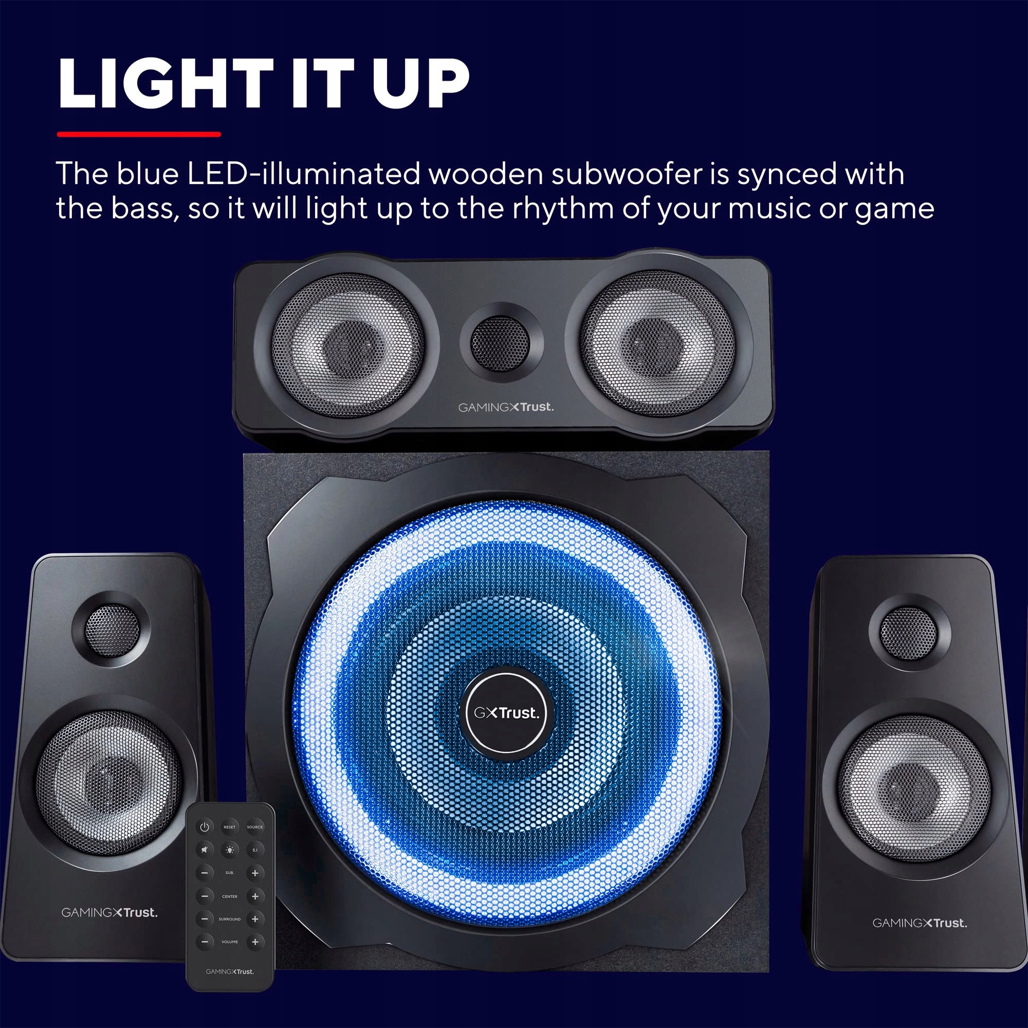 TRUST GAMING GXT 658 TYTAN 5.1 Głośniki Surround z Subwooferem LED 180W — miniatura 4