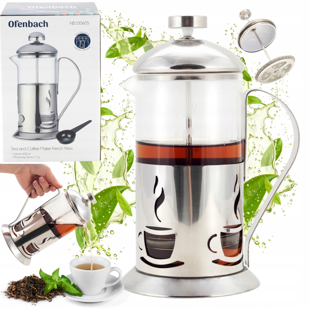 ZAPARZACZ SZKLANY DZBANEK do kawy herbaty ziół stalowy 600ml OFENBACH