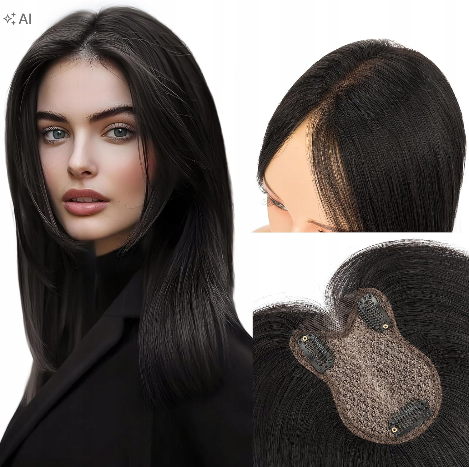 Topper My-lady włosy naturalne 30 cm czarny 3 spinki clip-in