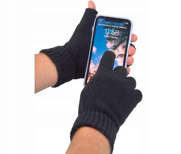 RĘKAWICZKI ZIMOWE BEZ PALCÓW MITENKI SZARE S/M Model Fingerless Gloves