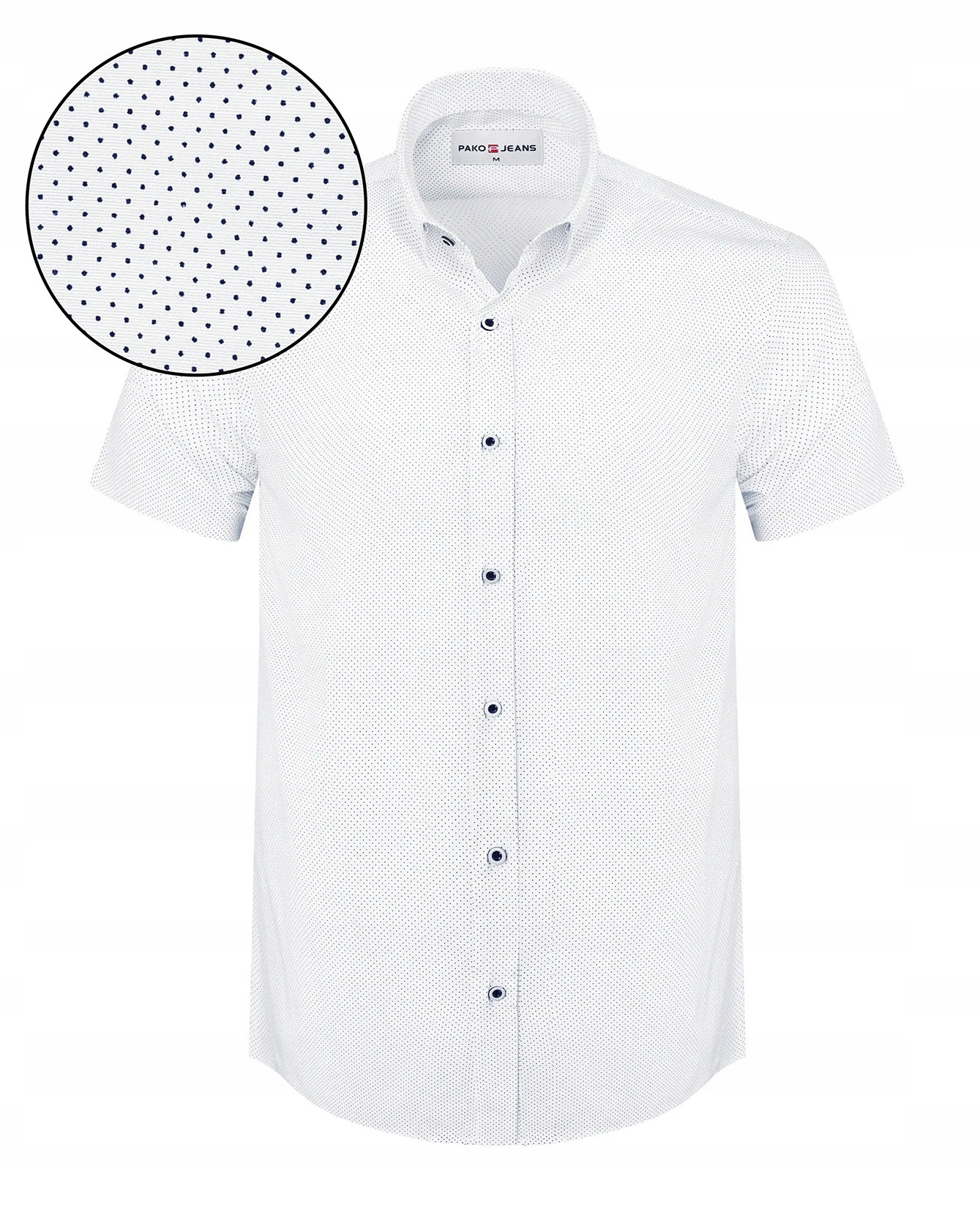 Pánská košile s krátkým rukávem Bílá s puntíky Slim Fit Pako Jeans