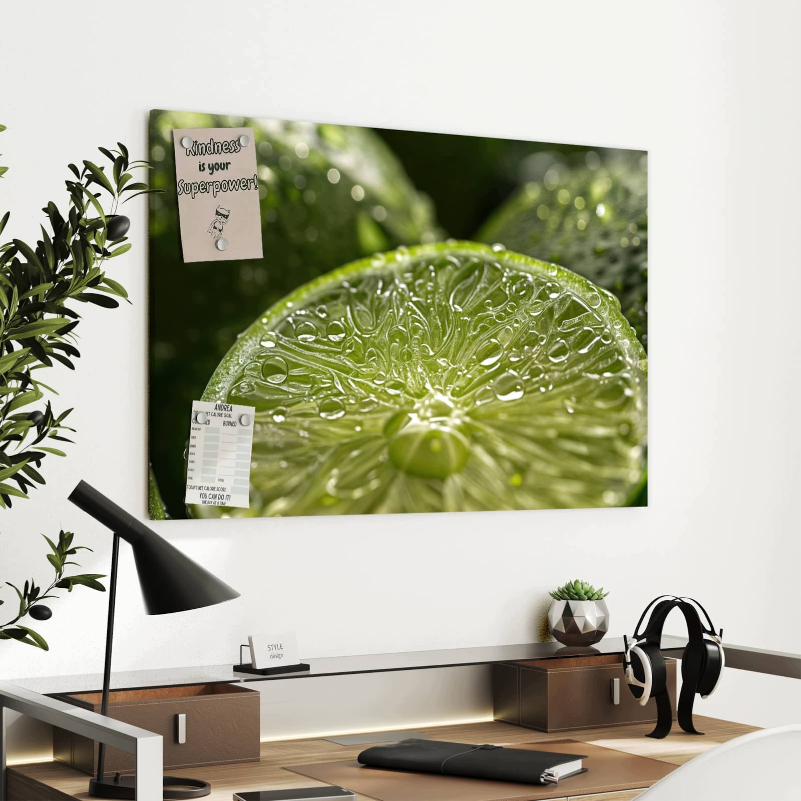 Magnetická tabule Limetky Kapky vody 90 × 60 cm