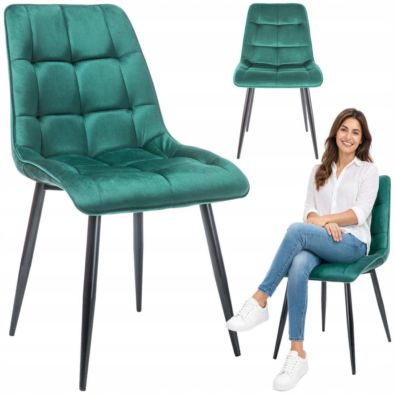 Krzesło tapicerowane welurowe do jadalni kuchni salonu Chic Velvet zielone