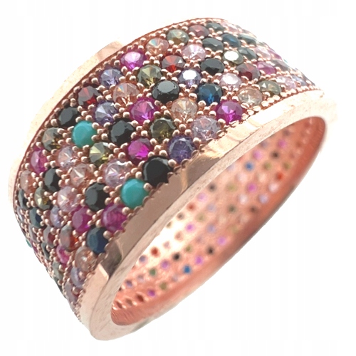 Zlatý prsten s prstýnek osázeným barevnými zirkony Zkouška 925