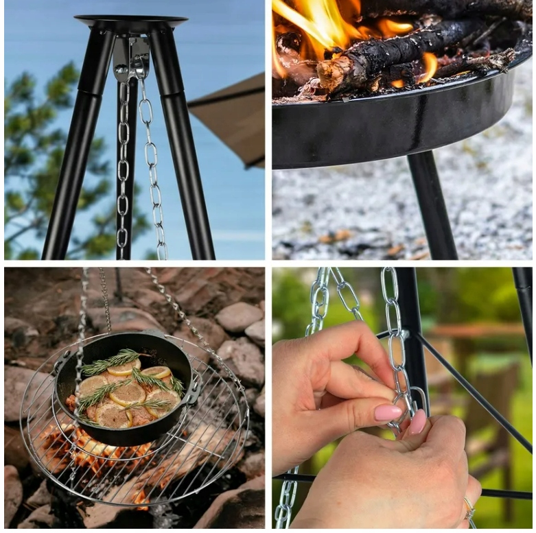 GRILL OGRODOWY WISZĄCY PALENISKO TRÓJNÓG DUŻY 50CM RUSZT OGNISKO WĘGLOWY Stan opakowania oryginalne