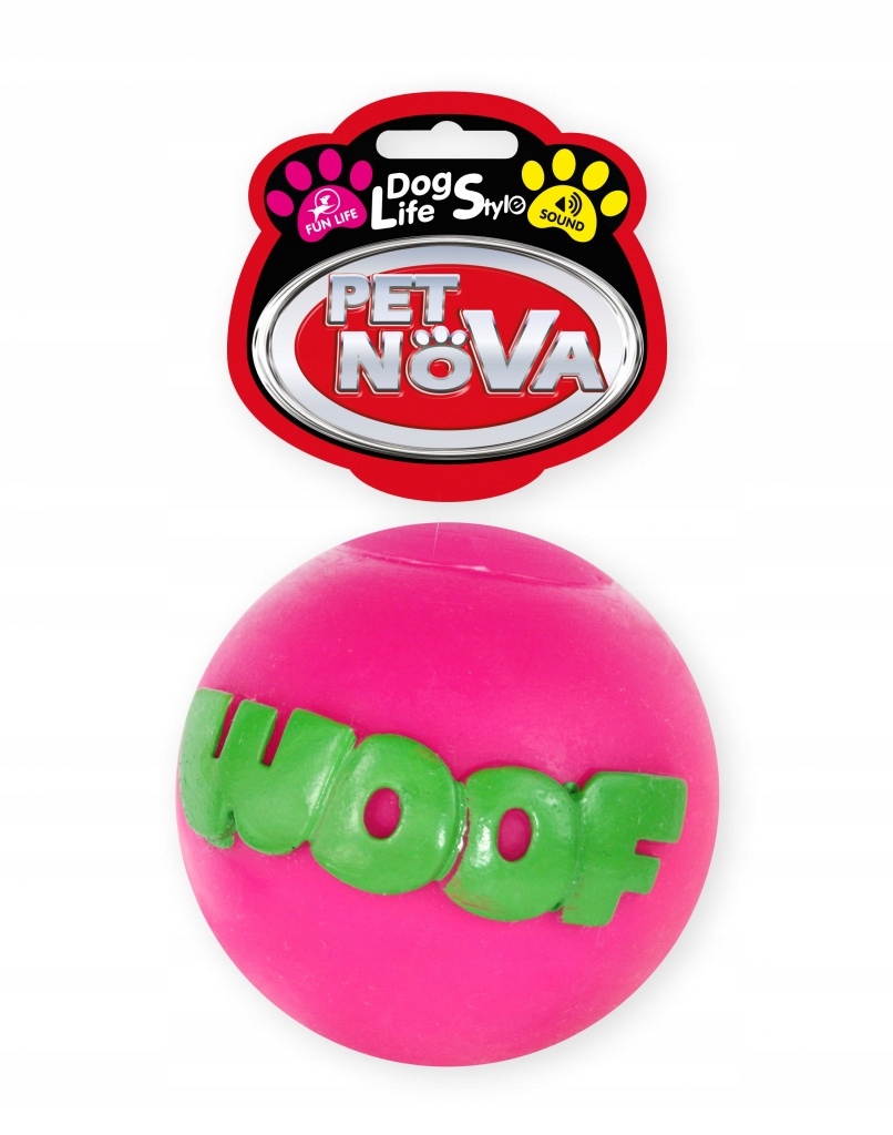 

Pet Nova piłka z napisem Woof 8cm różowa