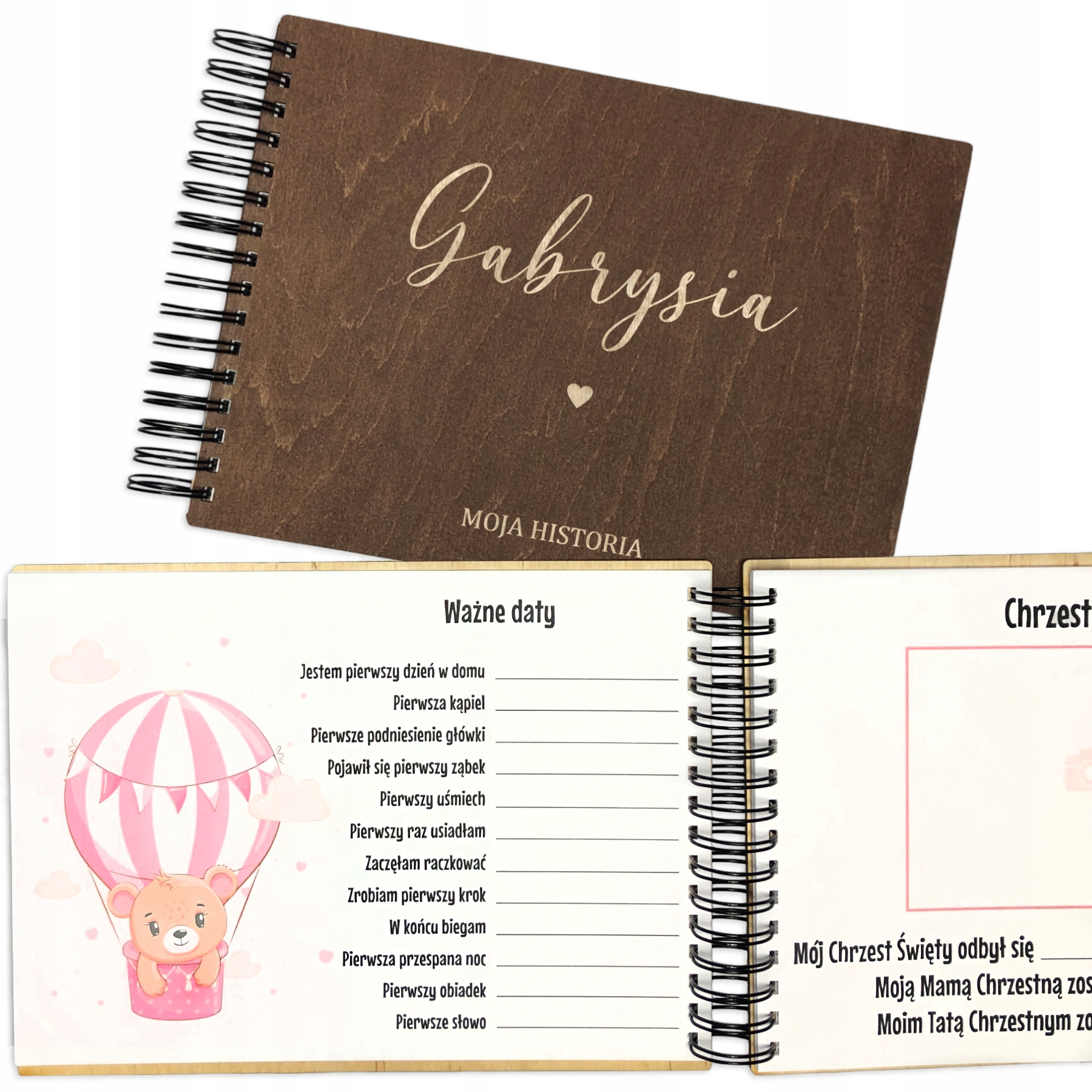 PAMIĘTNIK DLA DZIECKA PIERWSZA KSIĄŻKA ALBUM Z PERSONALIZOWANYM GRAWEREM
