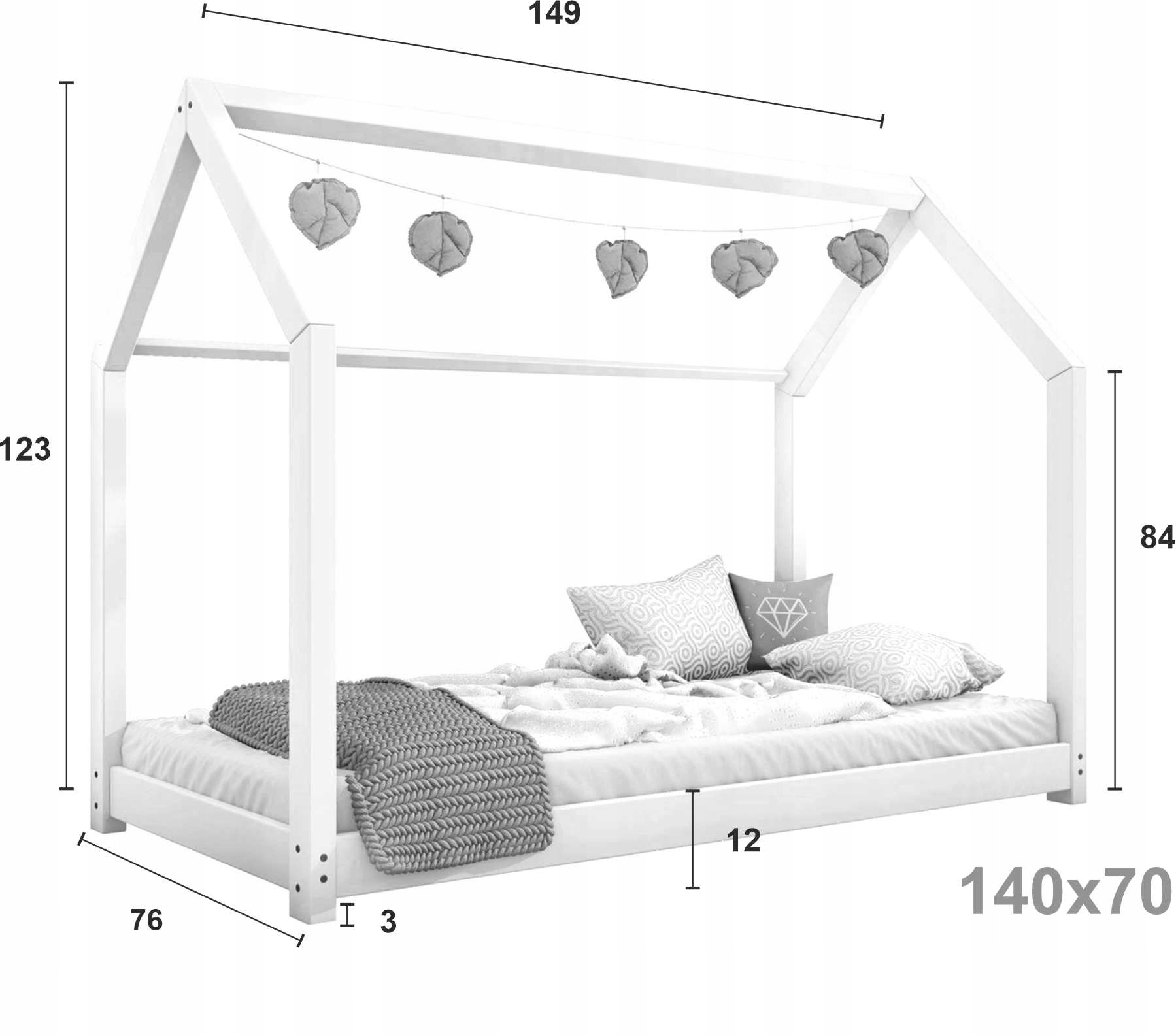 NALA łóżko dla dziecka bez barierek niskie 70x140 Długość 140 cm