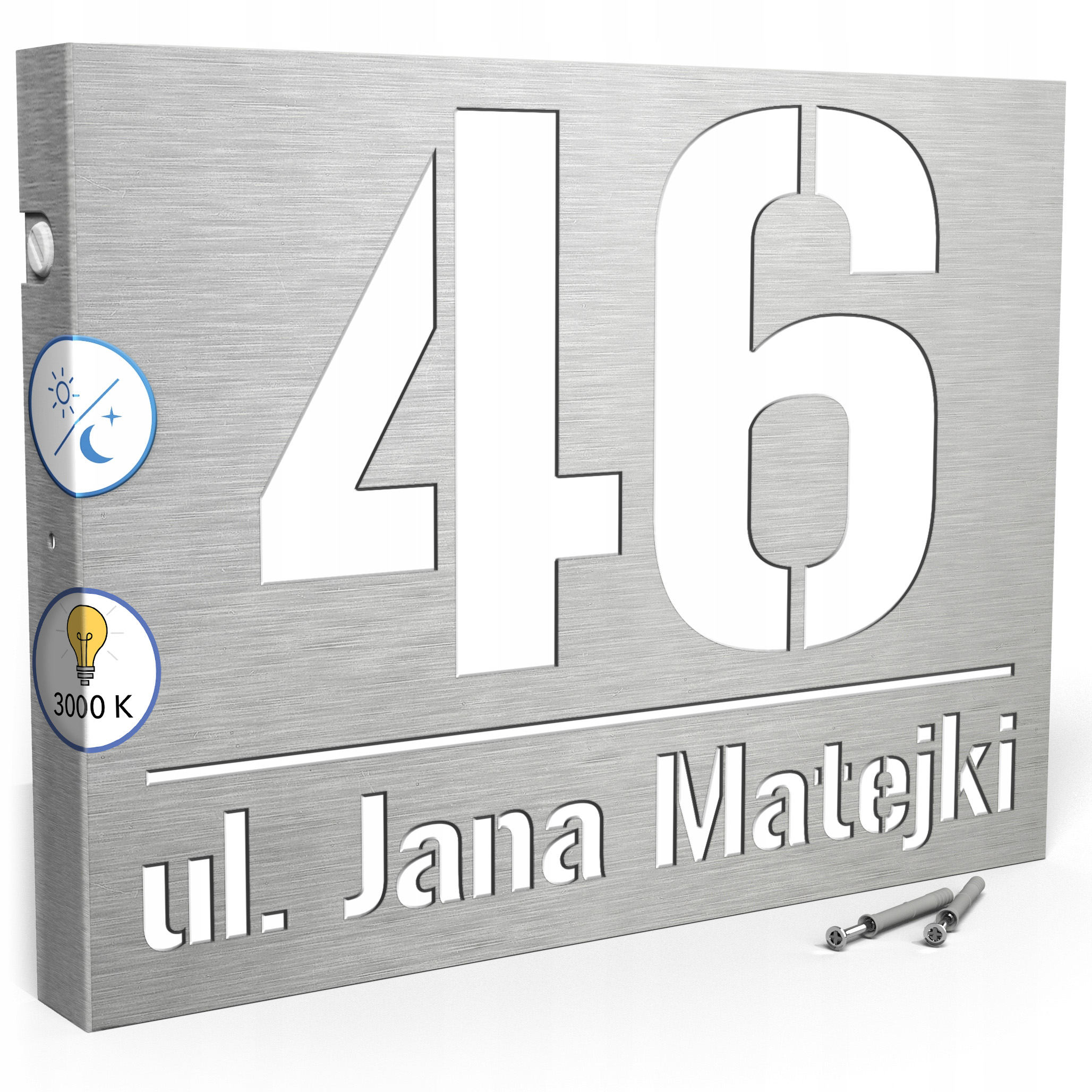 Led tabulka 3000k senzor 40x30 cm Teplá barva Číslo na dům Stříbrná