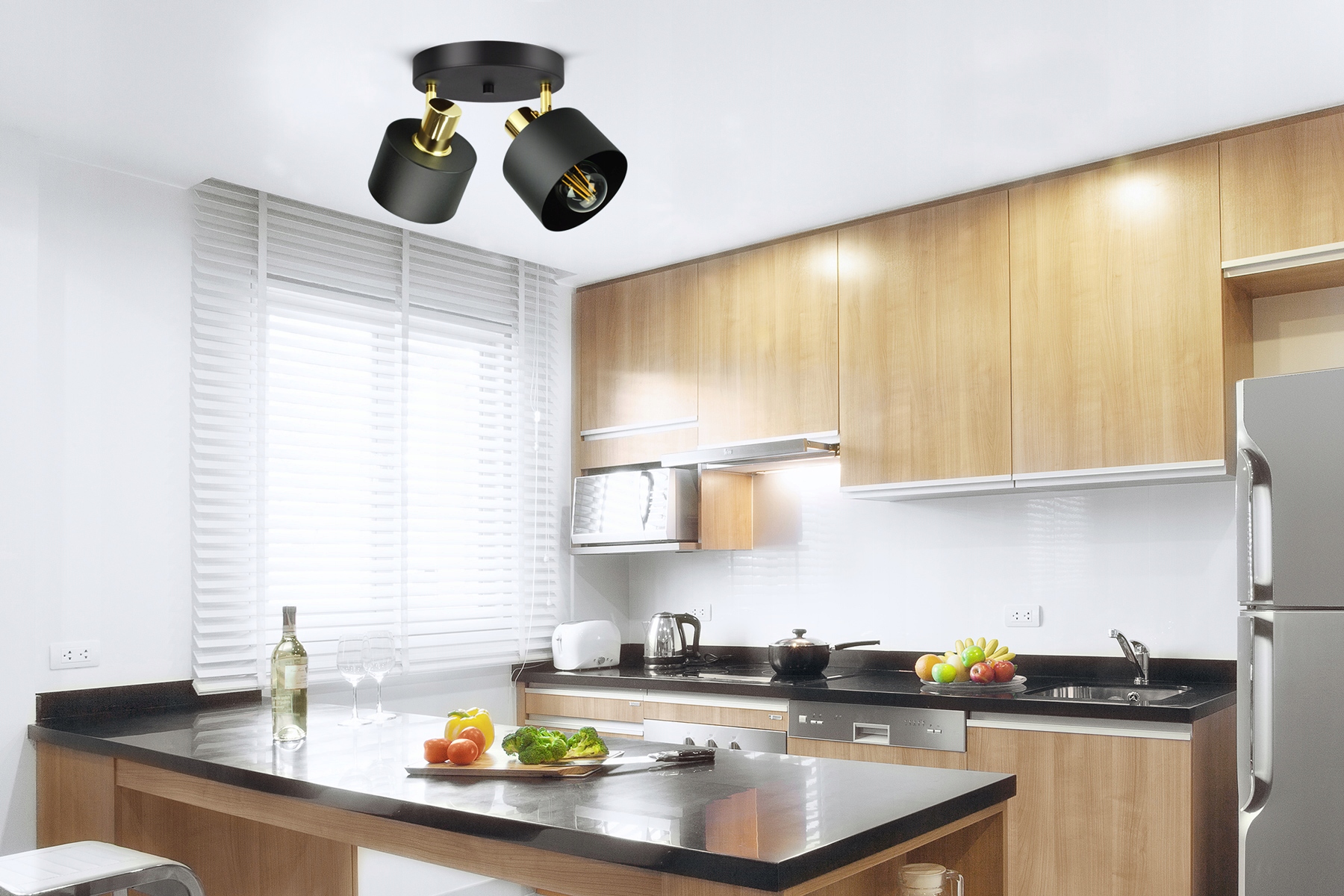 Lampa Sufitowa Żyrandol Plafon Czarna Złota Classic Spot EG2 LED E27 Liczba punktów światła 2