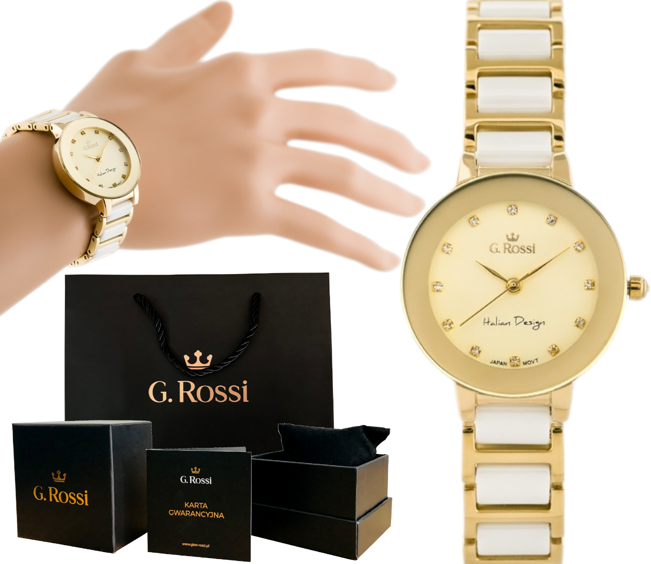 

Elegancki Zegarek Damski Cyrkonie G. Rossi + Box