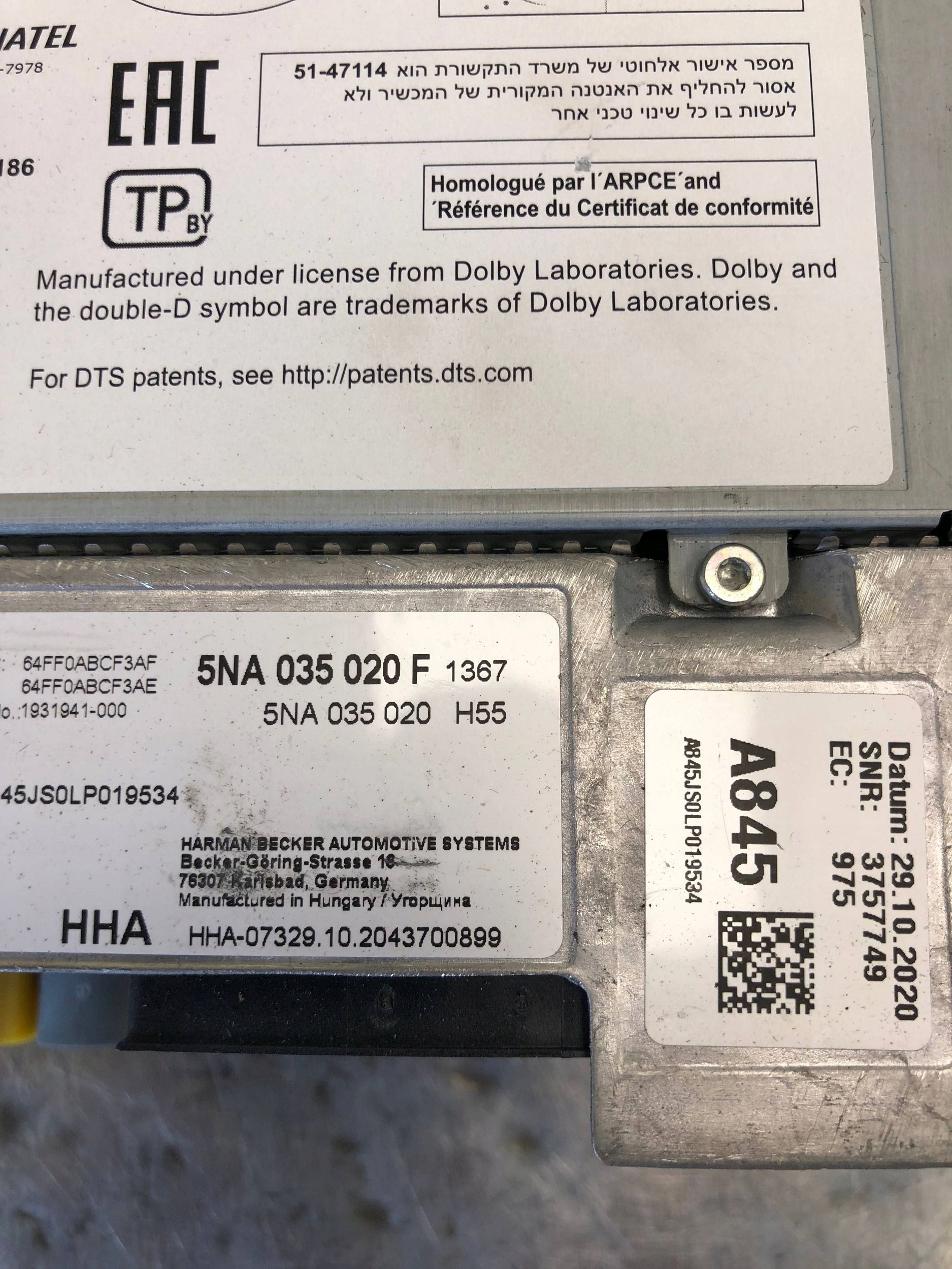 card reader SD MULTIMEDIA HARMAN VW 5NA035020F