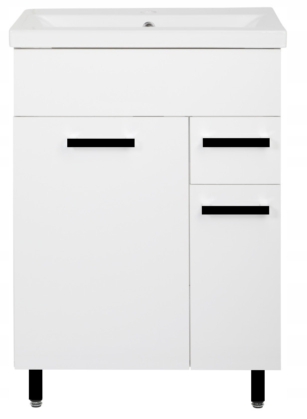 Szafka stojąca LUPO biała z umywalką 60 cm na 40 cm czarne uchwyty
