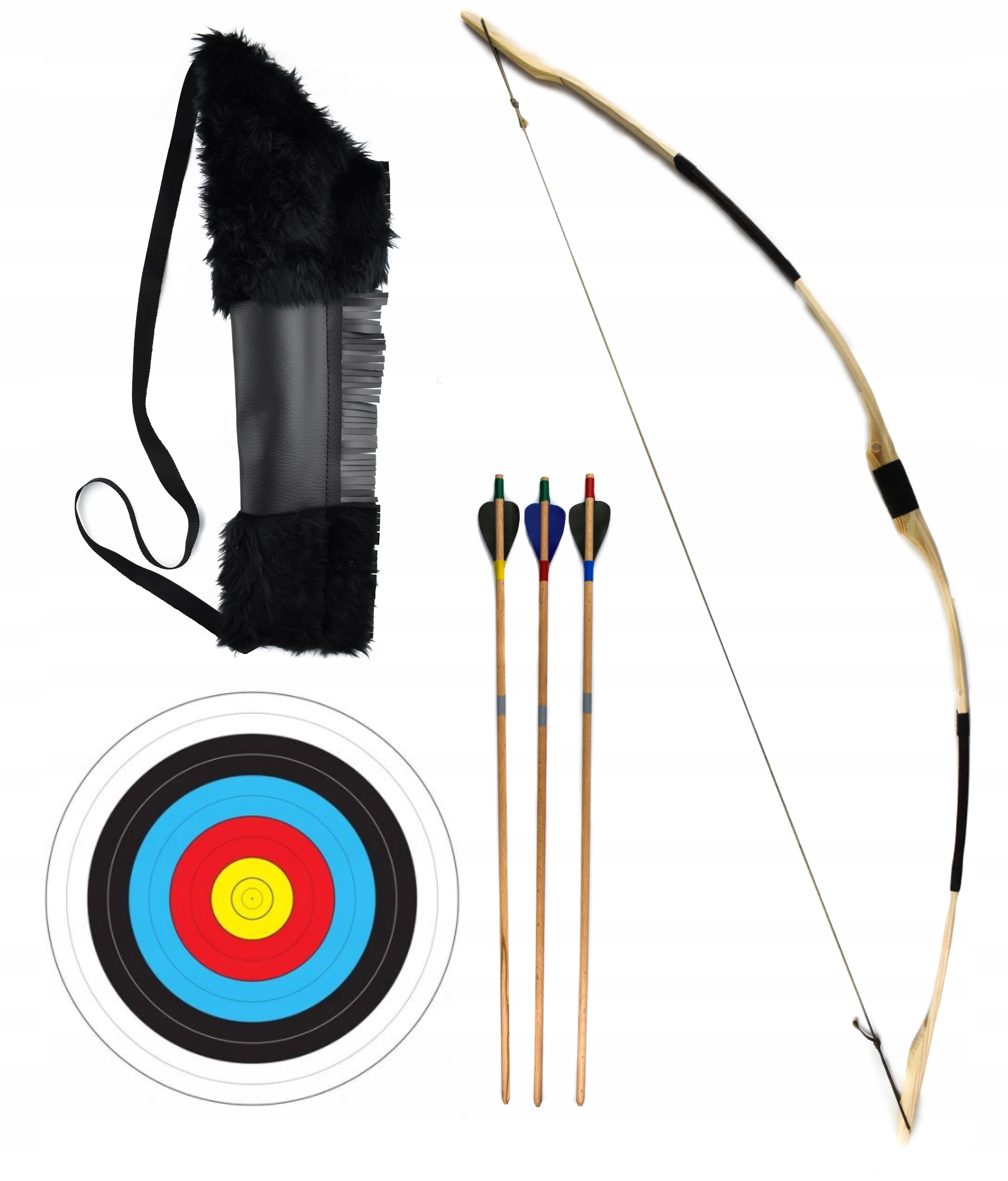 

Łuk Drewniany 115cm Kołczan 3 Strzały Tarcza Brąz