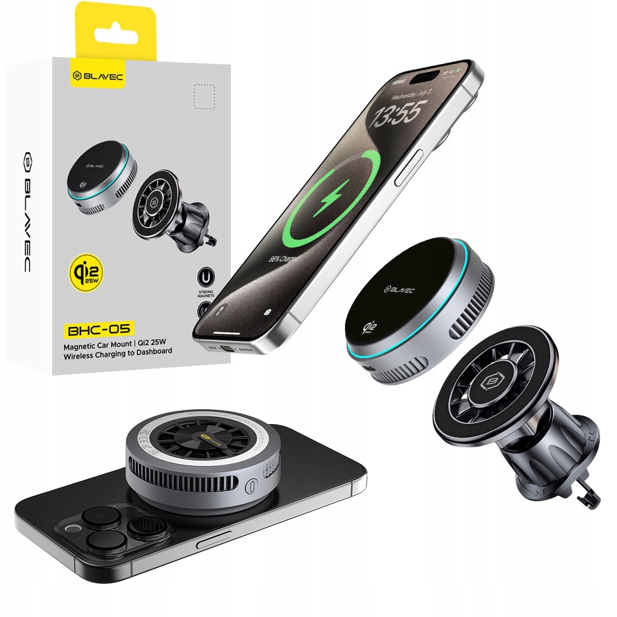 Držák telefonu do auta s indukční nabíječkou 2v1 25W s chlazením