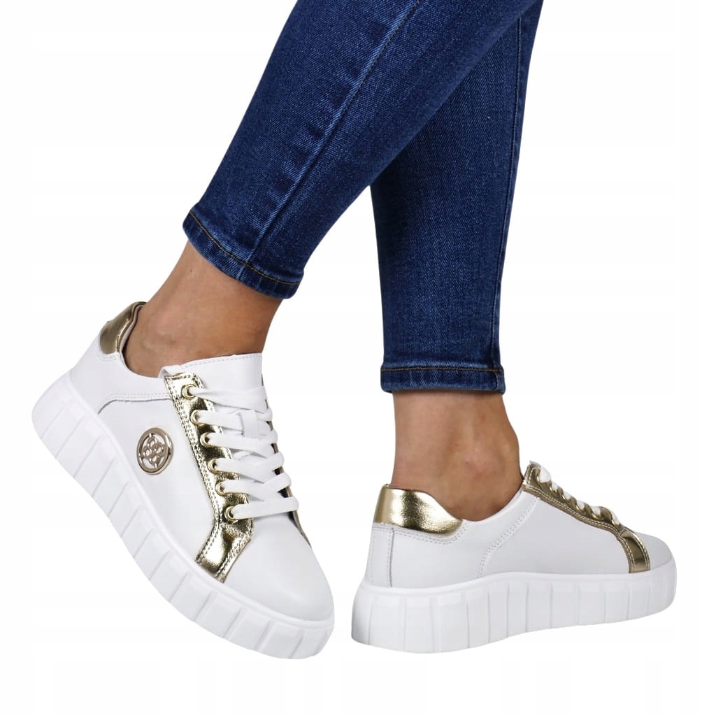 Bílé Dámské Tenisky Z Kůže, Nízké Tenisky Na Silné Podrážce, Módní