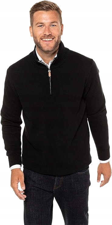 Jp 1880 Černý Pánský Svetr S Pologolfem Z Bavlny Plus Size 4XL 6BA