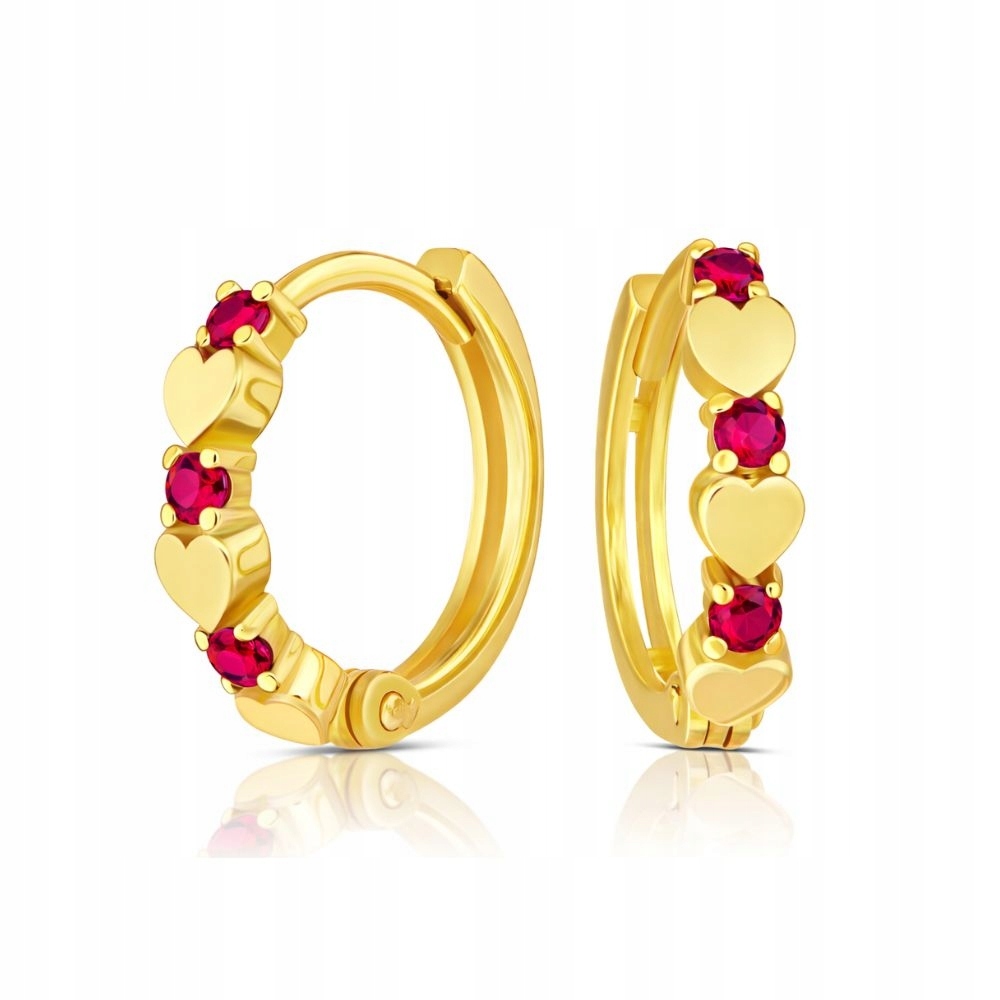 Náušnice Pro Dívku Zlato 375 Srdíčka Rubínové Zirkony Dívčí