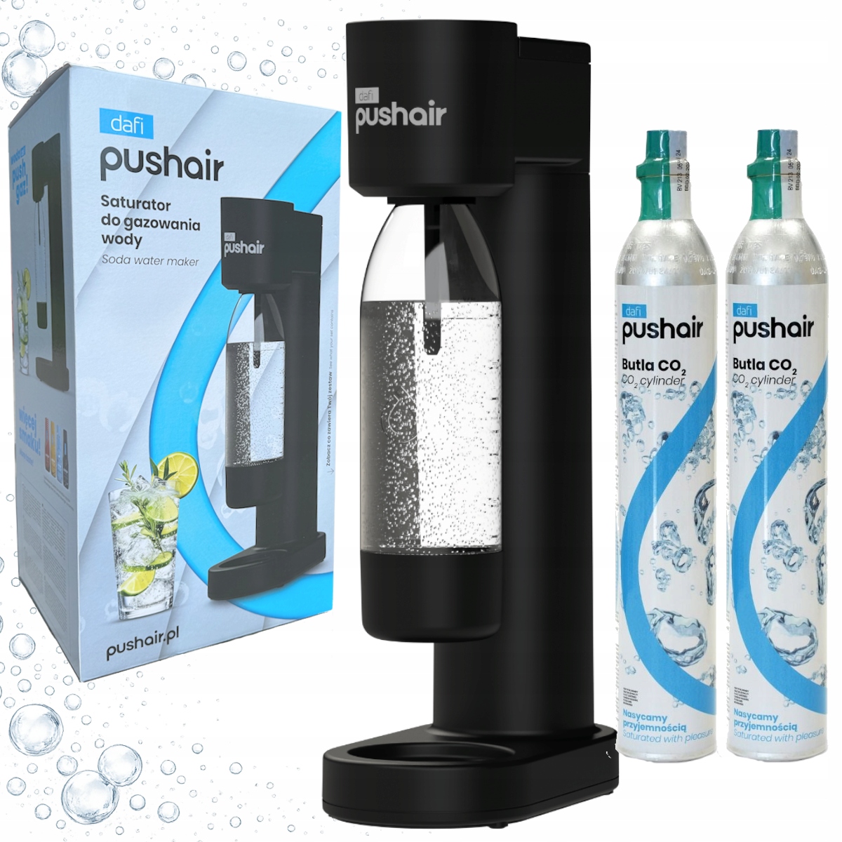 Pushair Dafi Černý Výrobník sody s lahví 0,7 2x plyn