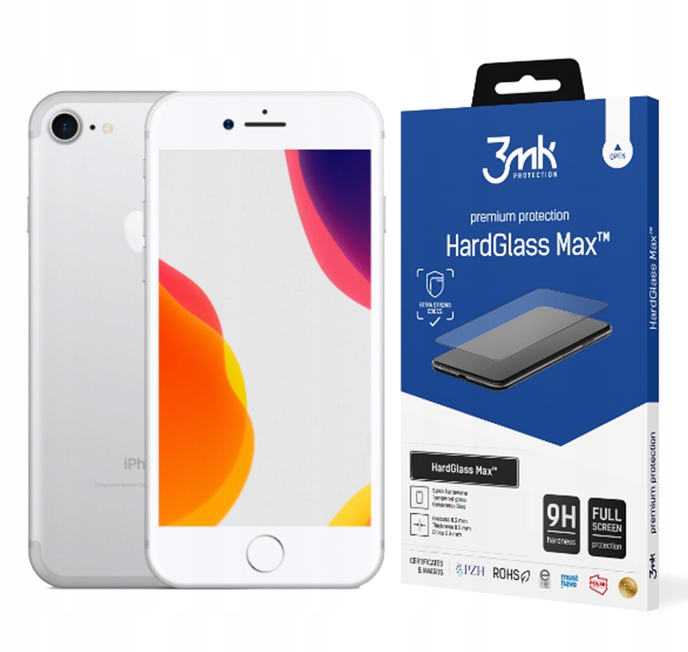 

3MK Szkło HardGlass Max do iPhone 7 Plus białe 9H