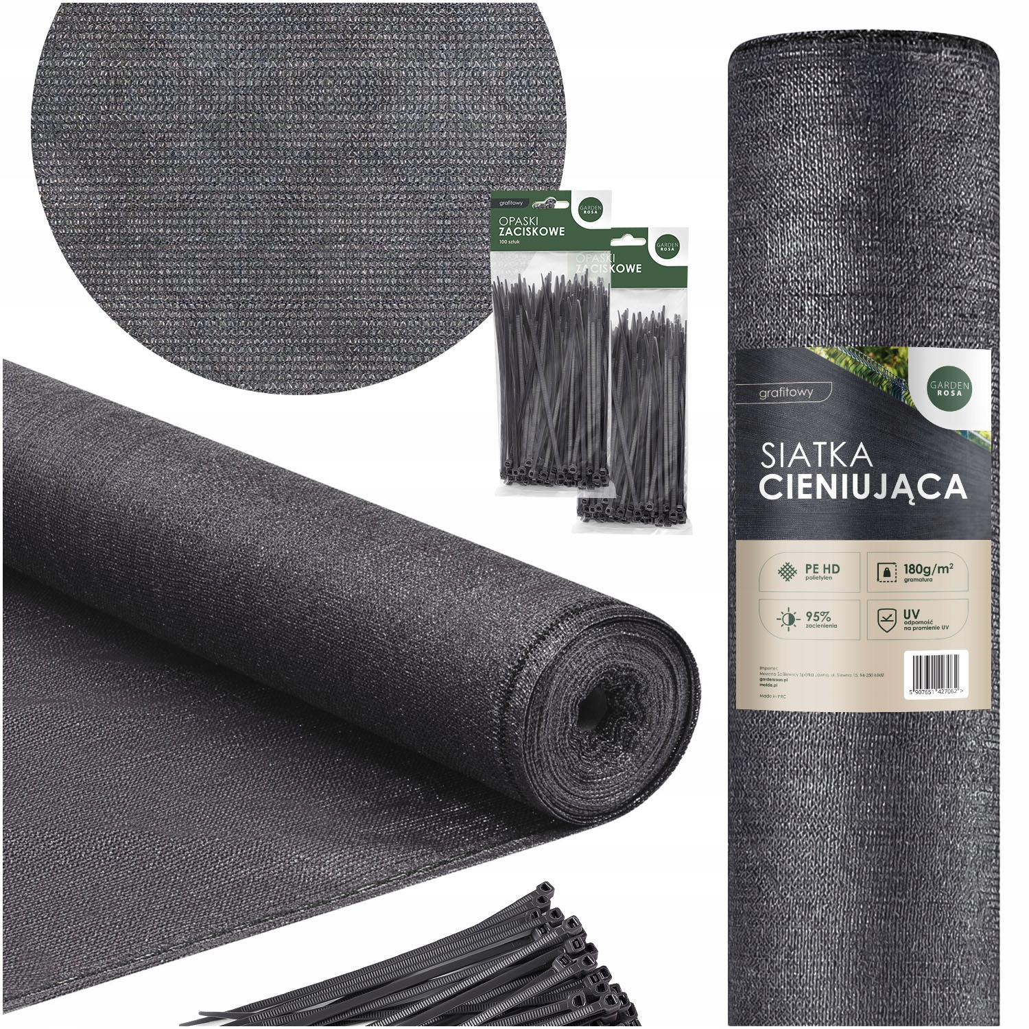 Siatka Cieniująca 95% Uv Osłona Maskująca 1,5x50m 180g/m Na Ogrodzenie Płot