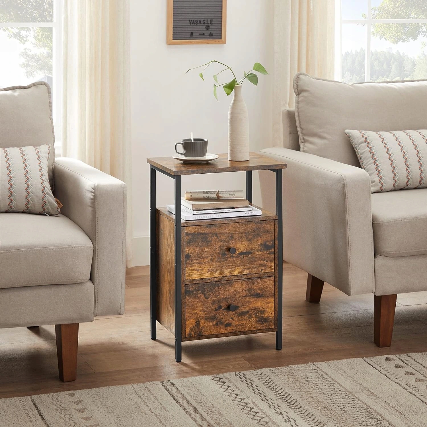 Nočný stolík s dvoma zásuvkami a policou 38 x 60 x 28 cm