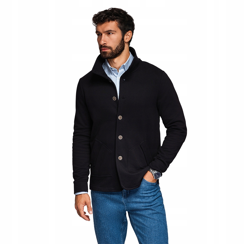 Pánská mikina se zapínáním na knoflíky se stojáčkem černá V6 OM-SSZP-0240, velikost XXL