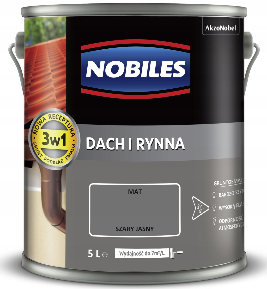 Nobiles Farba na maľovanie striech, plechov Strecha a žľab 5L Svetlo Šedá