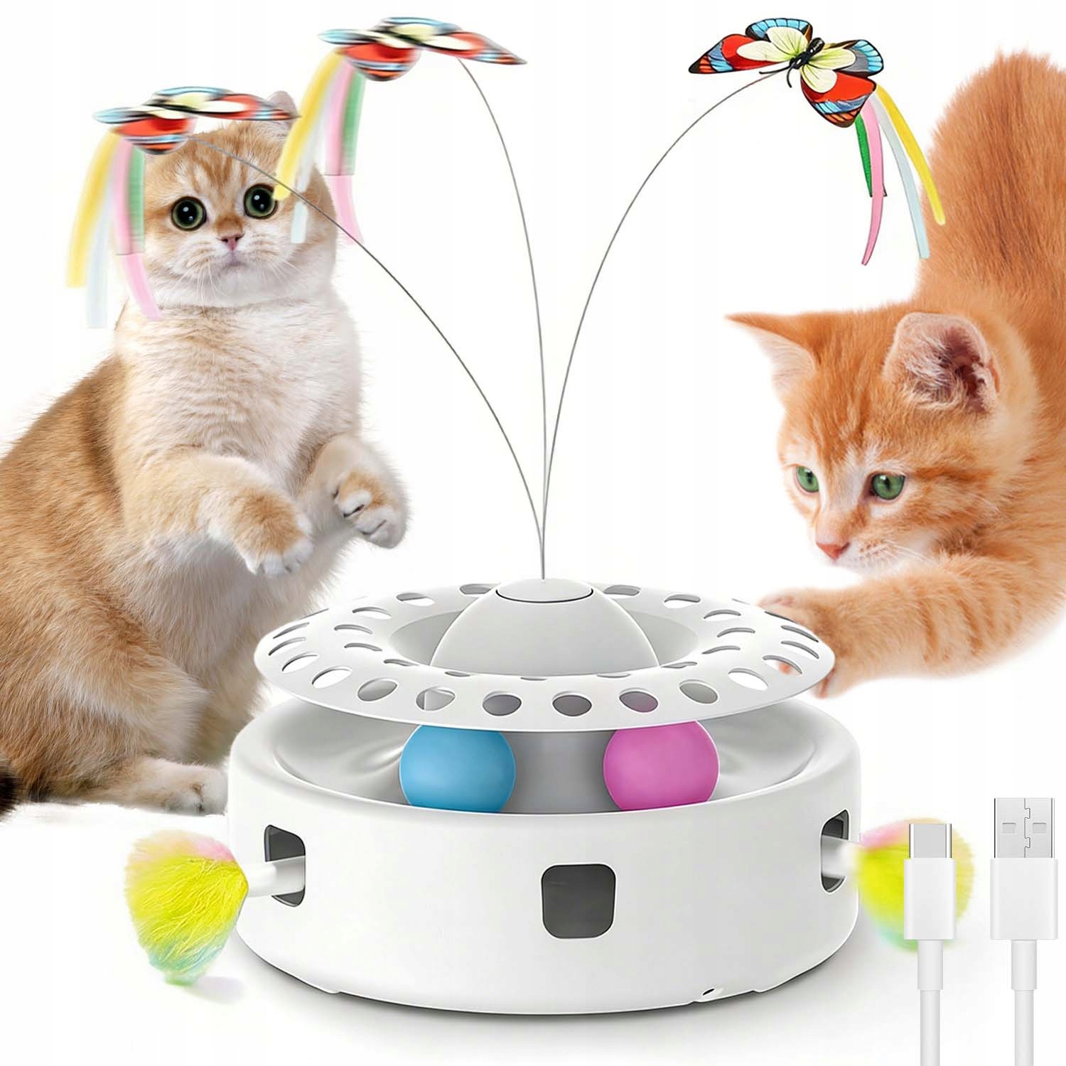 3V1 Interaktivní Věž Pro Kočky S Míčky Hračka Pírko Na Pružině
