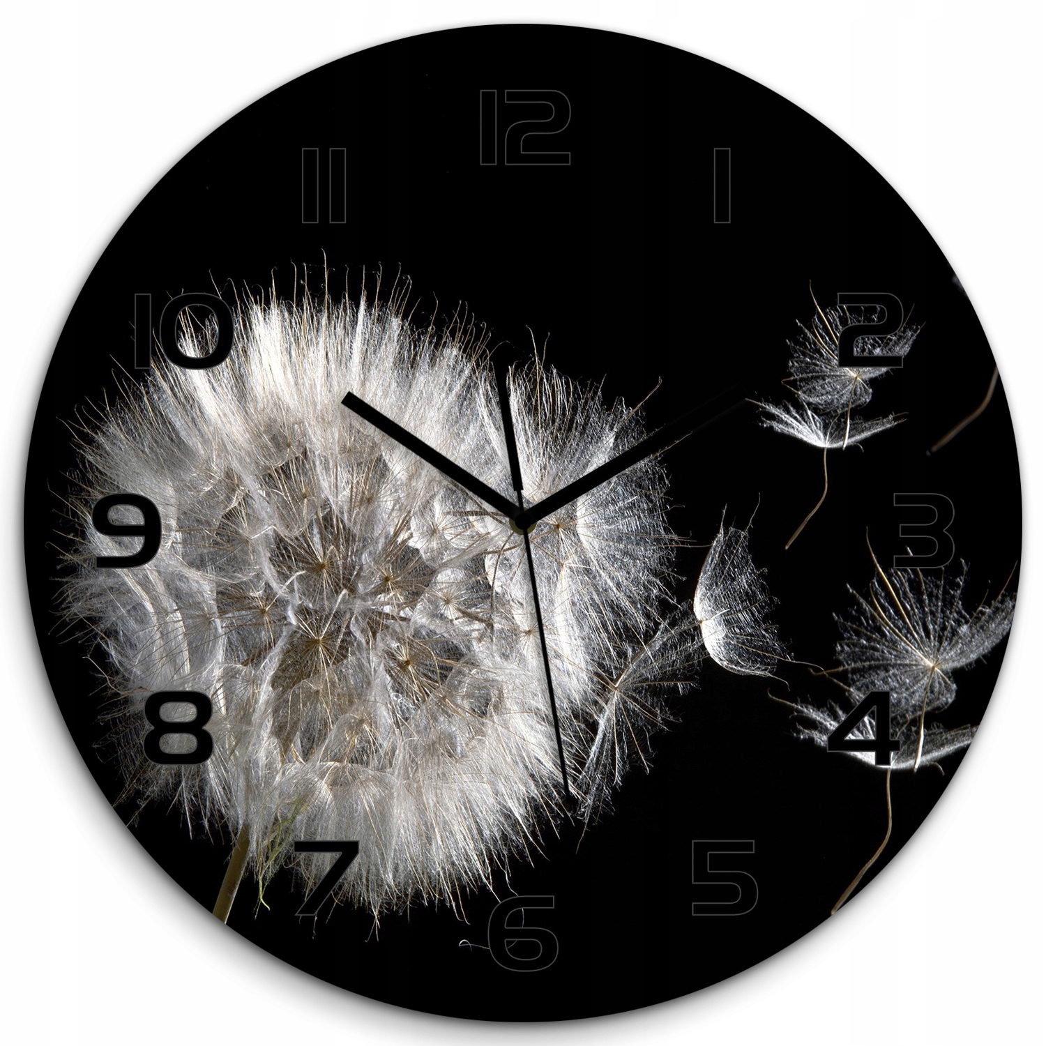 

Duży okrągły zegar ze szkła Dmuchawiec fi 60 cm