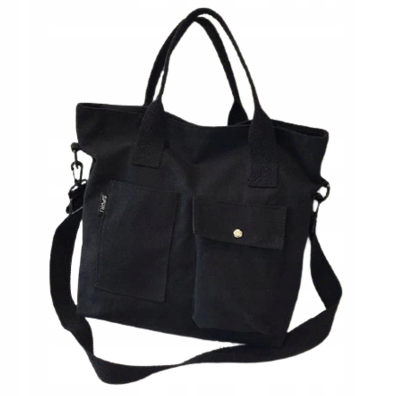 TORBA Z KIESZENIAMI NA RAMIĘ DAMSKA CZARNA LEKKA