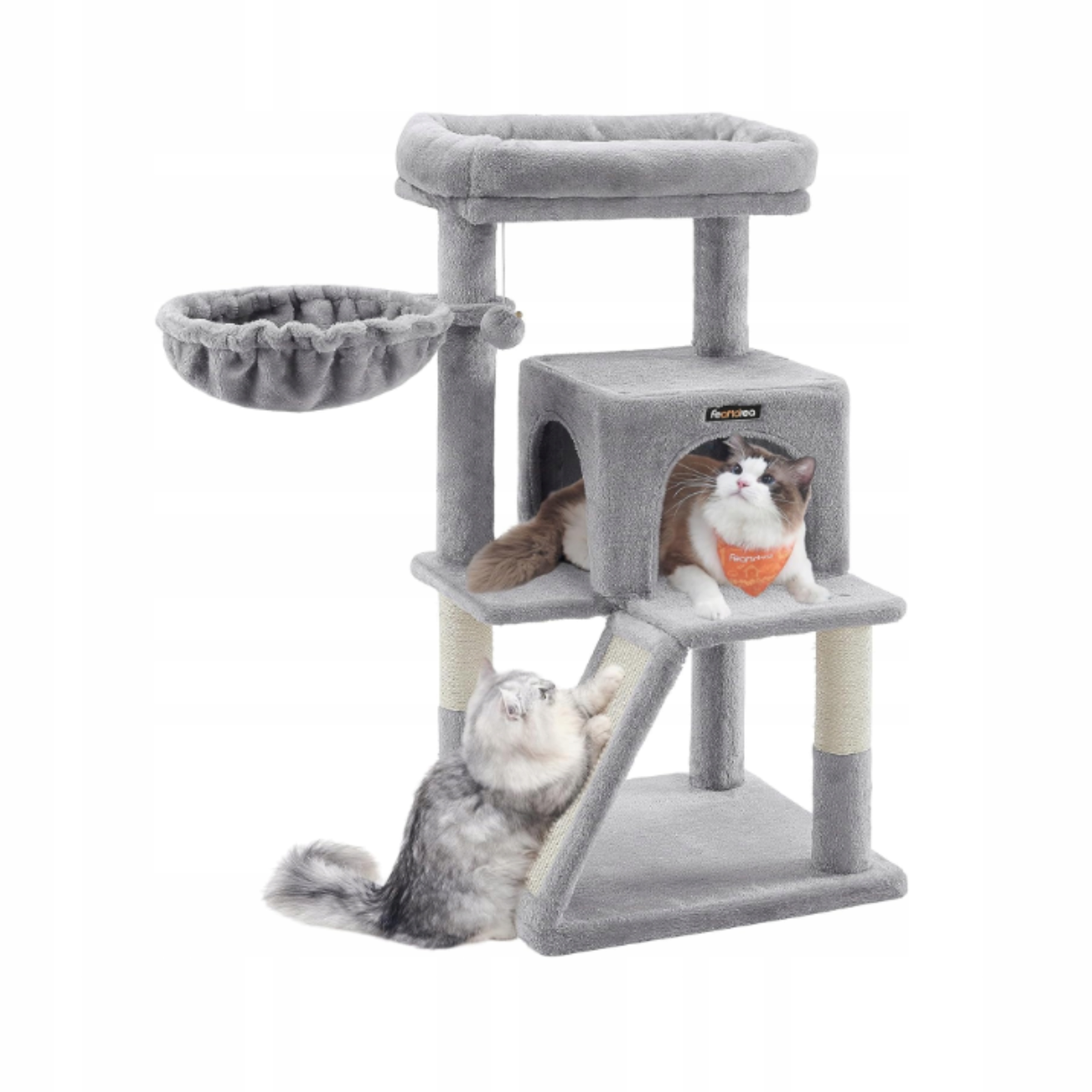 Drapak Dla Kota 4 Poziomowy Duży 96 Cm Z Hamakiem Rampą Jaskinią Szary