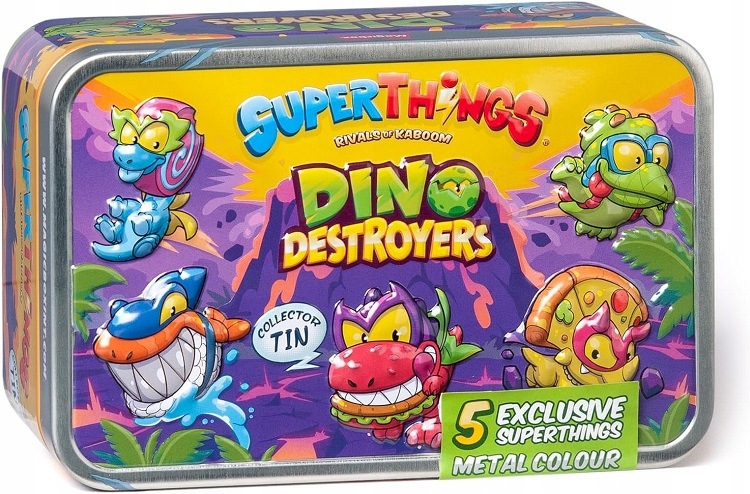 SUPERTHINGS ZINGS - DINO DESTROYERS - METALOWA PUSZKA 5 FIGUREK Typ figurka